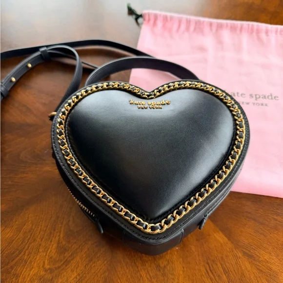 Kate Spade Amour Smooth Leather 3D Heart Crossbody Bag with Gold Chain Accent - Picture 4 of 16